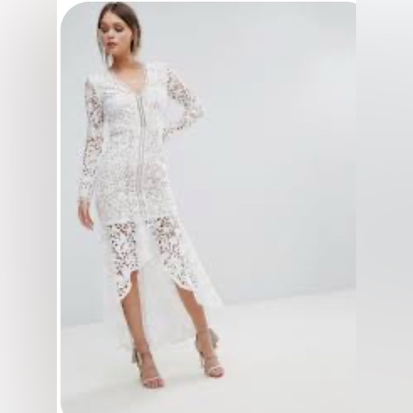 Dresses & Skirts - Love Triangle Lace Long Sleeve Dress With Peplum Hem